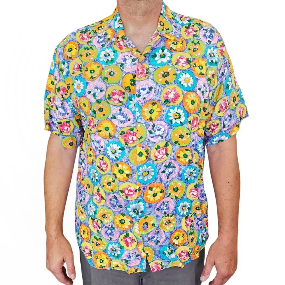 vintage JAMS WORLD tropical floral print button down classic Hawaiian shirt Sz L - Picture 1 of 8